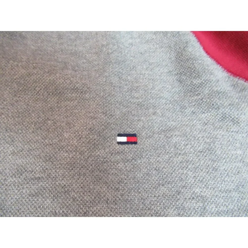 Tommy Hilfiger Sweatshirt Mens Large Red Gray Pullover Raglan Sporty Preppy